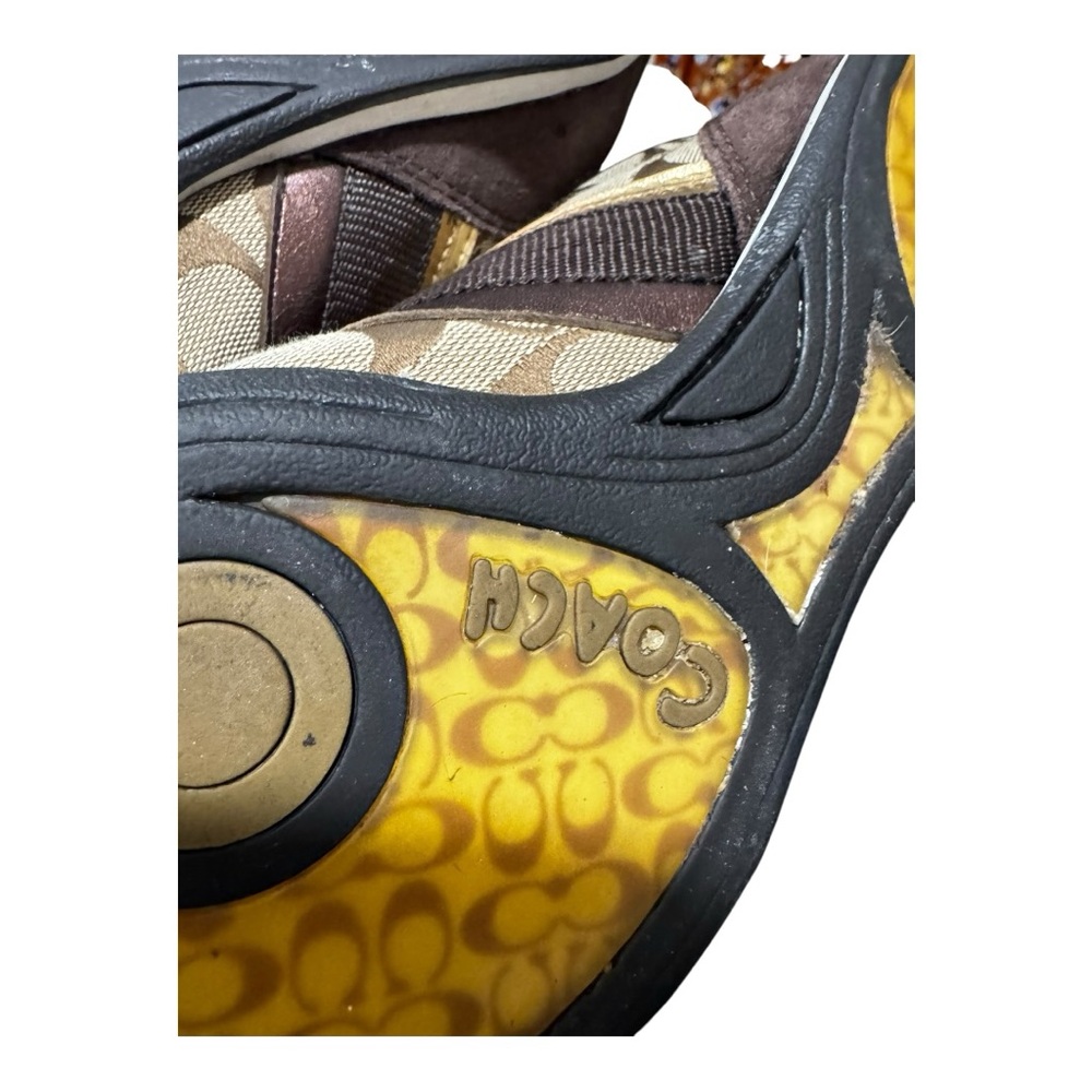 Coach Signature Monogram Sneakers Brown/Gold Velcro Strap Size 7 - Picture 9 of 11